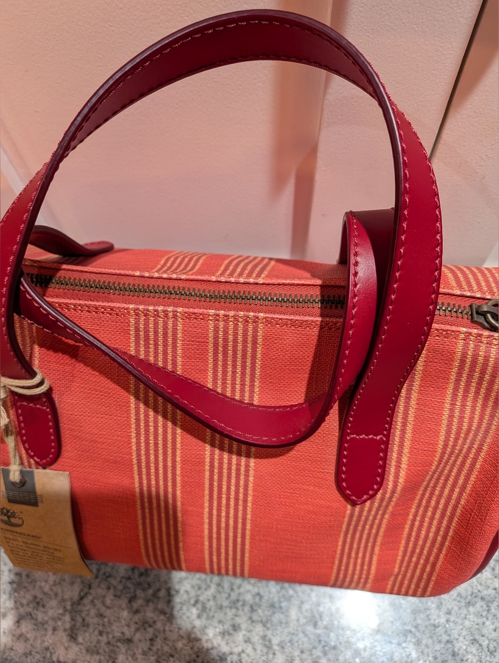 Timberland NWT Orange Red Striped Purse Handbag, Satchel - Picture 2 of 8